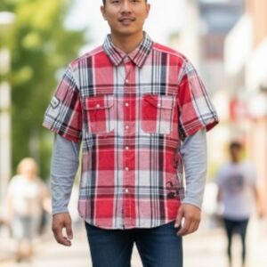 COMPANY81 Plaid Cotton Men's Short Sleeved Shirt